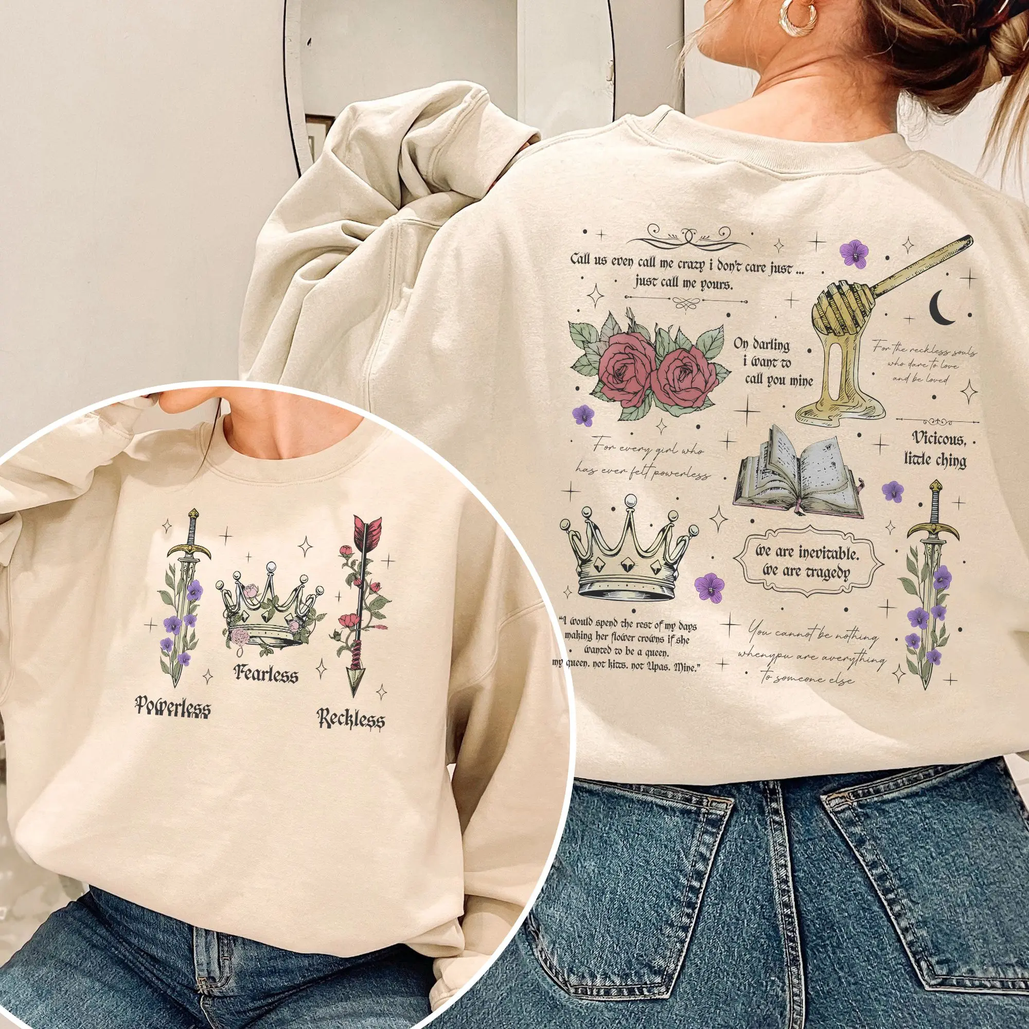 Powerless Bookish Sweatshirt, "Kai Azer I Love You" Romantic Quote Tee, Fearless Fantasy Shirt, Book Lover Gift for Readers & Bookworms