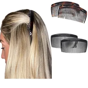 Paris French Side Combs Large 2 Colors Each Curved French Twist Hair Combs Decorative, Strong Hold Hair Clips for Women Bun Chignon Up-Do, No Slip Styling Girls Hair Accessories, Made in France