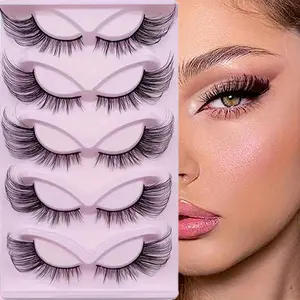 5Pairs Cat Eye Lashes Winged End Eye Elongated Eyelashes Fake Eyelashes Fake Fox Eye Lashes Soft Natural Long Makeup Lashes Cosmetic Eyelashes