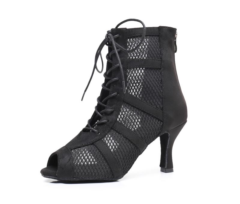Minishion Dance Practice Shoes for Women Mesh Ballroom Sandals Heels Party Prom Ankle Booties with Zip in Black