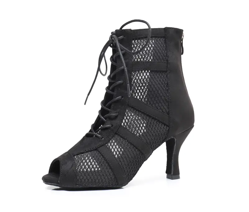 Minishion Dance Practice Shoes for Women Mesh Ballroom Sandals Heels Party Prom Ankle Booties with Zip in Black