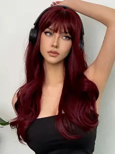 Women's Long Curly Hair Wig, Synthetic Wigs, High Temperature Fiber Synthetic Hair Natural Wave Design, Versatile Daily Wear, All-Season Suitable