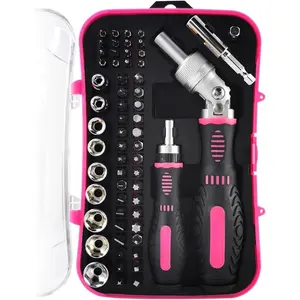 Ratcheting  Set 61 count Socket Set &  Bit Set with Rotatable Ratchet Handles & Storage Case, Household Repair Tool Kits for -