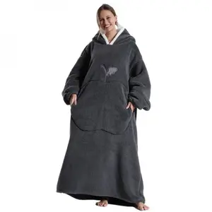 Oversized Wearable Blanket Hoodie Sweatshirt Gifts for Women and Men, Plus Size Warm and Cozy Giant Blanket Hoodie, Thick Flannel Blanket with Sleeves and Giant Pocket(gift)Gift