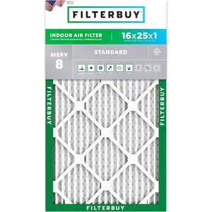 Filterbuy 16x25x1 Air Filter (1-Pack), Pleated MERV 8 Dust Defense HVAC AC Furnace Air Filters (Actual Size: 15.50 x 24.50 x 0.75 Inches)