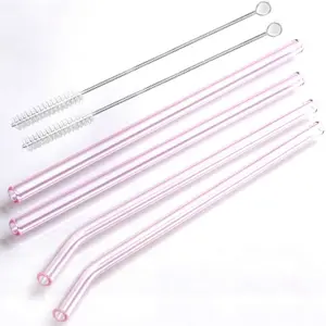4pcs Glass Drinking Straws With 2pcs Cleaning Brush, Reusable Drinking Straws, Durable Drinking Straws For Home Kitchen, Home Bar Accessories