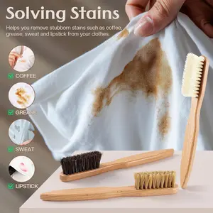 3 Pcs Wood Laundry Stain Brush Stain Remover Brushes with Boar Bristle Small Stain Brush for Clothes for Scrubbing Stains from Furniture Fabric Leather(3 Pcs C) ZJoey