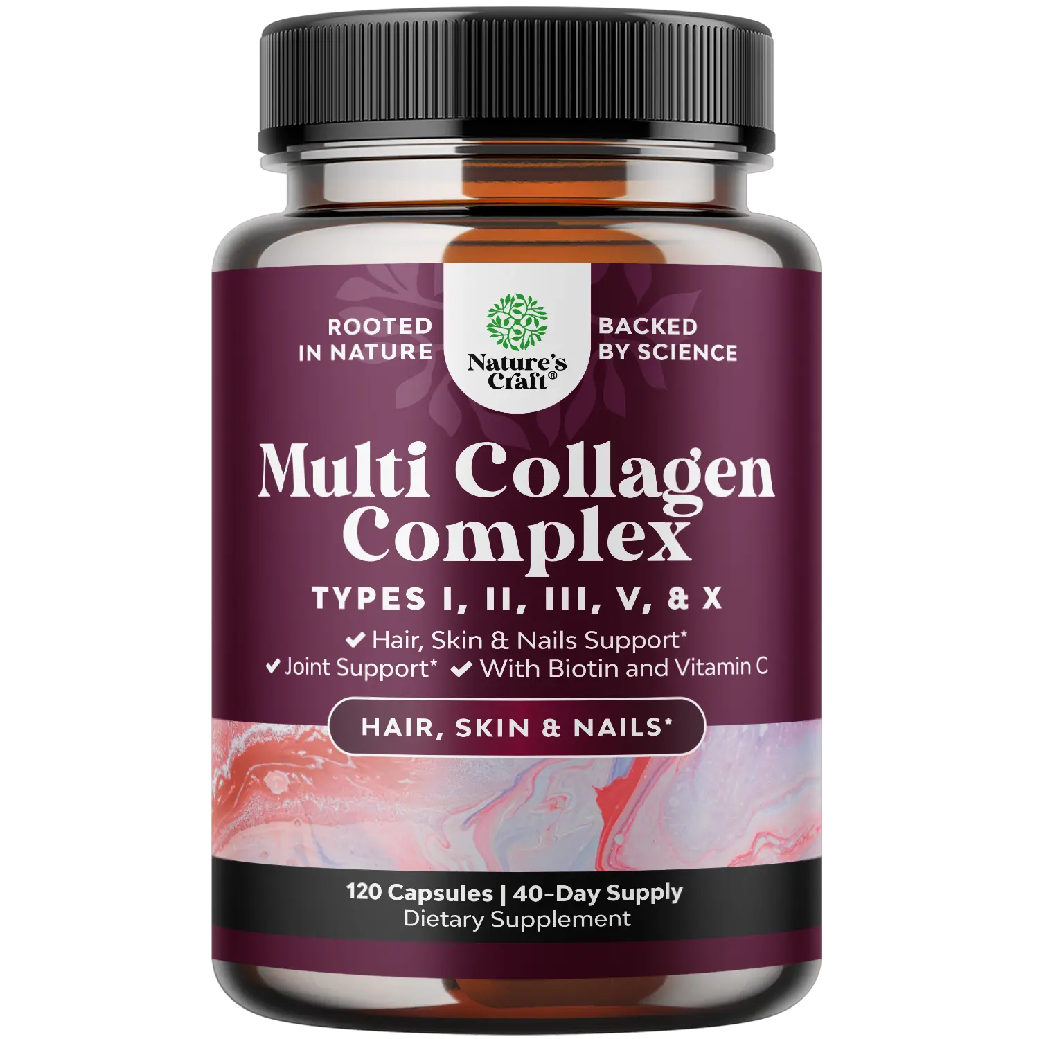 Nature's Craft Multi Collagen Complex - Biotin and Collagen Supplement Hair Vitamins