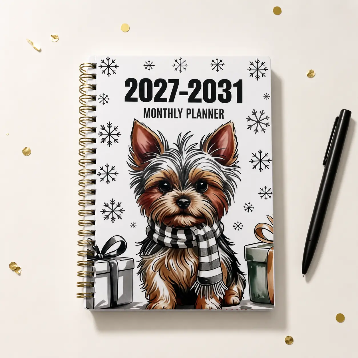 A5 Spiral Paper Calendar Planner 2027-2031, 60-Month 5-Year Monthly Organizer with Yearly Overview, Habit Tracker, Contacts, Important Dates & Notes, Cute Dog Cover