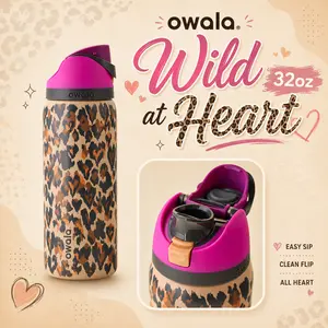 Owala Wild At Heart 32oz FreeSip Bottle – Leopard Print Edition Vacuum Insulated Stainless Steel Leak Resistant Travel Water Bottle for Everyday Use