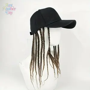 Hip-Hop Punk Baseball Cap with Braided Dreadlock Wig - Adjustable Snapback, High-Temperature Fiber, Black/Brown, 35.05cm & 44.96cm Lengths, Perfect for Motorcycle Style and Urban Fashion