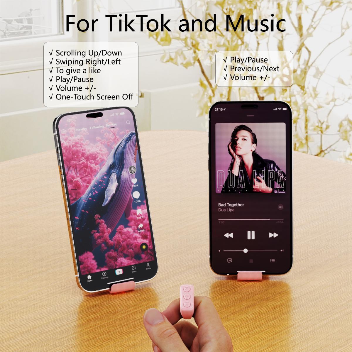 Xring Bluetooth Remote Control Scrolling Ring with Phone Stand Holder Selfie Clicker, Tik_Tok Video Scroller, E-book Page Turner, Music Control, Rechargeable Smart Ring for iPhone, Android, iPad – Cute Pink Tech Accessor