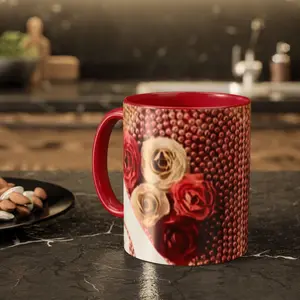 Haitian Veve Rose Heart Pearl Pattern Coffee Mug — Romantic Floral (11oz, 15oz)