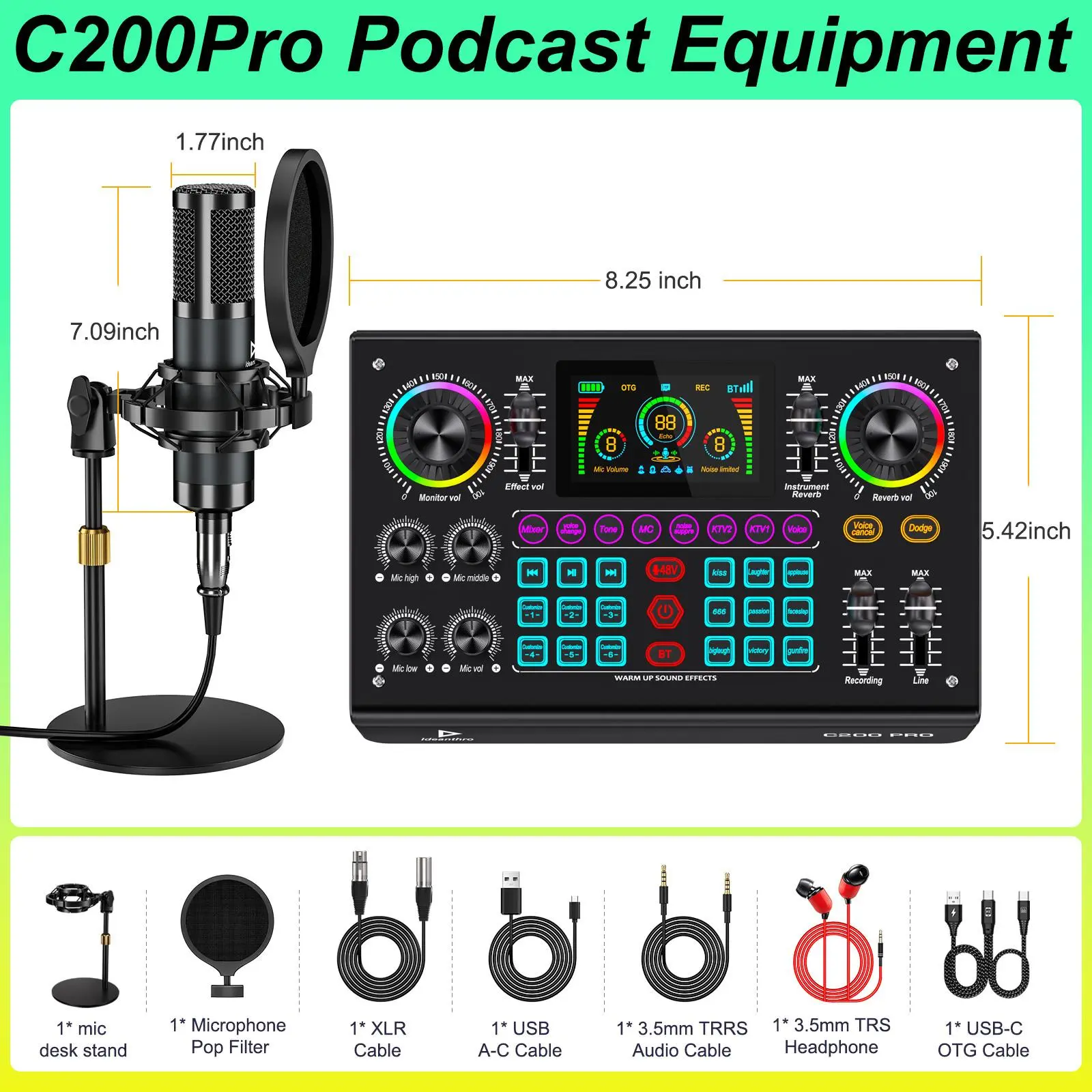Ideanthro C200 PRO-P15 Sound Card Kit Dual-core DSP Audio Mixer with Dual Microphone & Headphone Connectivity Adjustable Tone Voice Changer for PCs & Mobile Devices