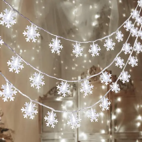 Christmas Snowflake String Lights 2 Pack, 100 LED 4-Tier Hanging Curtain Fairy Lights for Window, Bedroom, Patio & Outdoor Decor, Winter Holiday Xmas Decorations