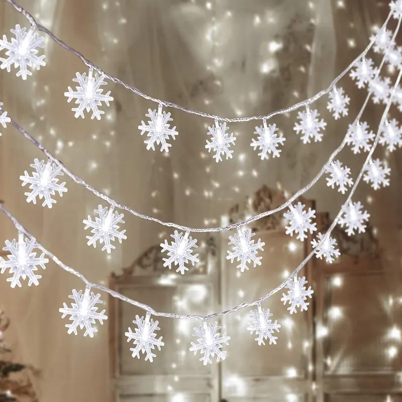 Christmas Snowflake String Lights 2 Pack, 100 LED 4-Tier Hanging Curtain Fairy Lights for Window, Bedroom, Patio & Outdoor Decor, Winter Holiday Xmas Decorations