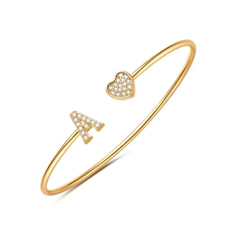 Gold Initial Bracelets for Women Non Tarnish Dainty 14k Gold Plated Heart Initial Bracelet Letter A-Z Personalized Adjustable Bangle Bracelets Name Cuff Bracelet Birthday Gifts for Women Jewelry