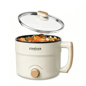 Stariver 1.5L Electric Hot Pot with Dual Power - Mini Portable Non-Stick Noodle Cooker for Ramen, Soup, Pasta, Egg, Oatmeal - Overheat & Boil-Dry Protection - Ideal for Dorm, Office, Travel Gift
