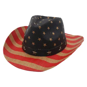 American Flag Straw Cowboy Hat with Curved Brim – Equestrian, Cycling, Jazz Style