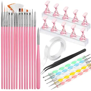 Nail Art Tools, Nail Brush 15 PCS, 5 PCS Nail Dotting Tool, Nail Holder For Painting Design Tools