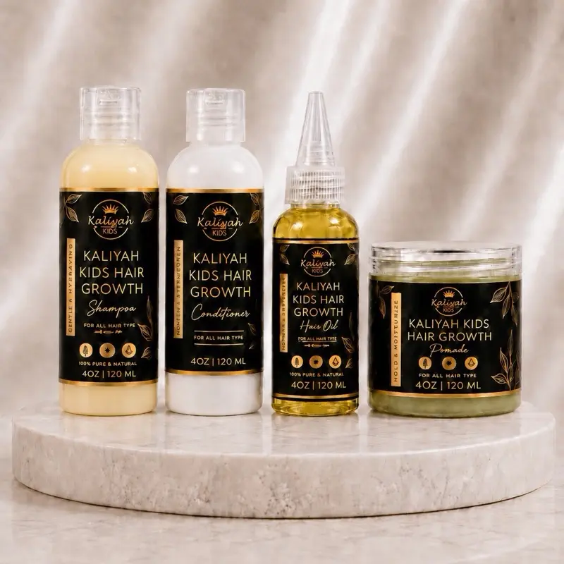 Kaliyah Kids Hair Growth Mini Sets of 4 , 4 oz Shampoo & Conditioner 4 oz Pomade , 2 oz Hair Growth Oil