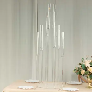 10-Arm Acrylic Cluster Round Taper Candelabra with Circular Base 47" Clear - Sleek Pillar Candle Holder Table Centerpiece