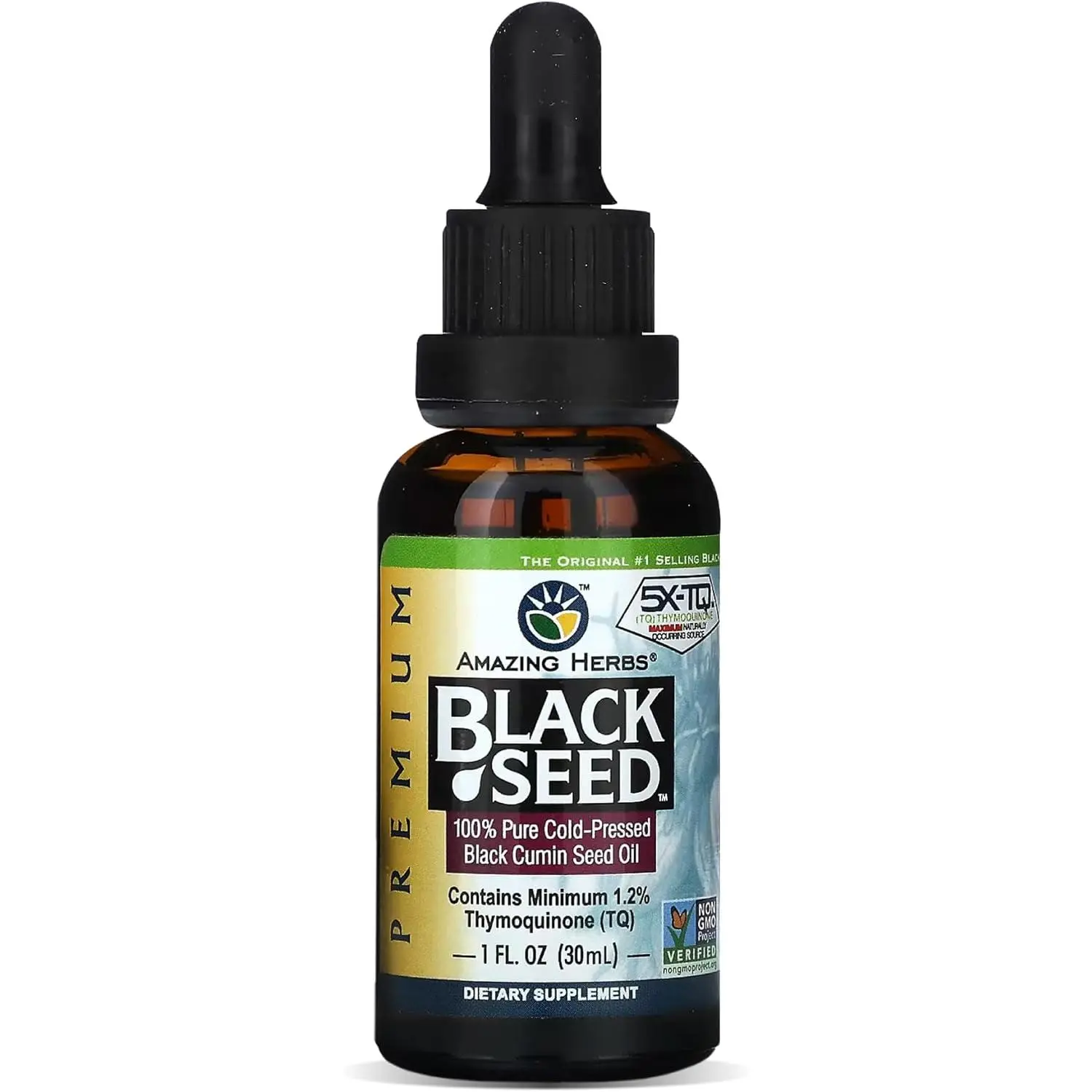 Amazing Herbs Premium Black Seed Oil - Cold Pressed Nigella Sativa Aids in Digestive Health, Immune Support, Brain Function, Joint Mobility, Gluten Free, Non GMO - 1 Fl Oz