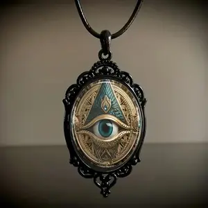 New style, fashionable and elegant eye-shaped necklace with a black frame made of glass. It is a romantic gift jewelry.