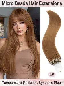 50 Strands Micro Beads Hair Extensions, 20inch Natural Straight Hair, 12 Colors, Add Volume & Length, Synthetic Hair for Women