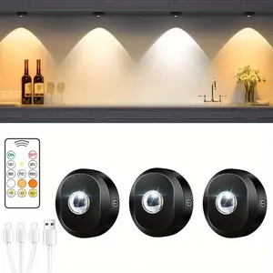 WILLED 3-Pack Rechargeable LED Puck Lights, 9 Color & 2 Dynamic Modes, 1000mAh Magnetic Under Cabinet Lights with 3-in-1 USB Charging, Remote Dimmable Timer Stick-On Puck Lights for Bedroom,Artwork, Kitchen, Closet, Shelf, Party Home Decor