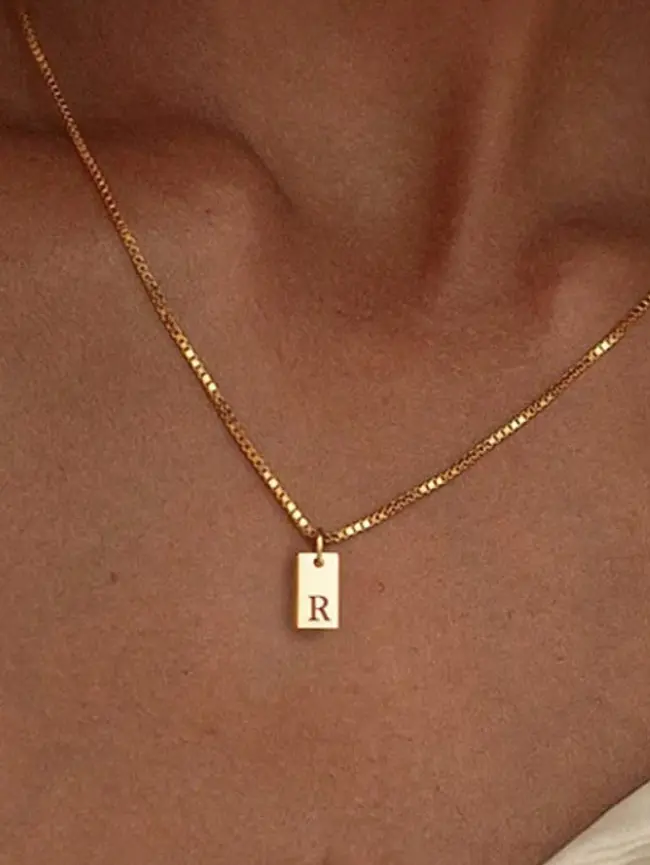 Alphabet Letter Pendant Necklace Rectangular Charm Adjustable Chain Jewelry
