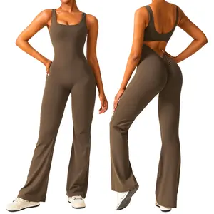 CYLAPEX Women's Sleeveless Flare Jumpsuit with Sexy Backless Design, Tank Top Style, Bodycon Fit, Scrunch Butt, Yoga Romper, Seamless Breathable & Comfortable Unitard Bodysuit for Everyday Lifestyle, Perfect Gift for Women