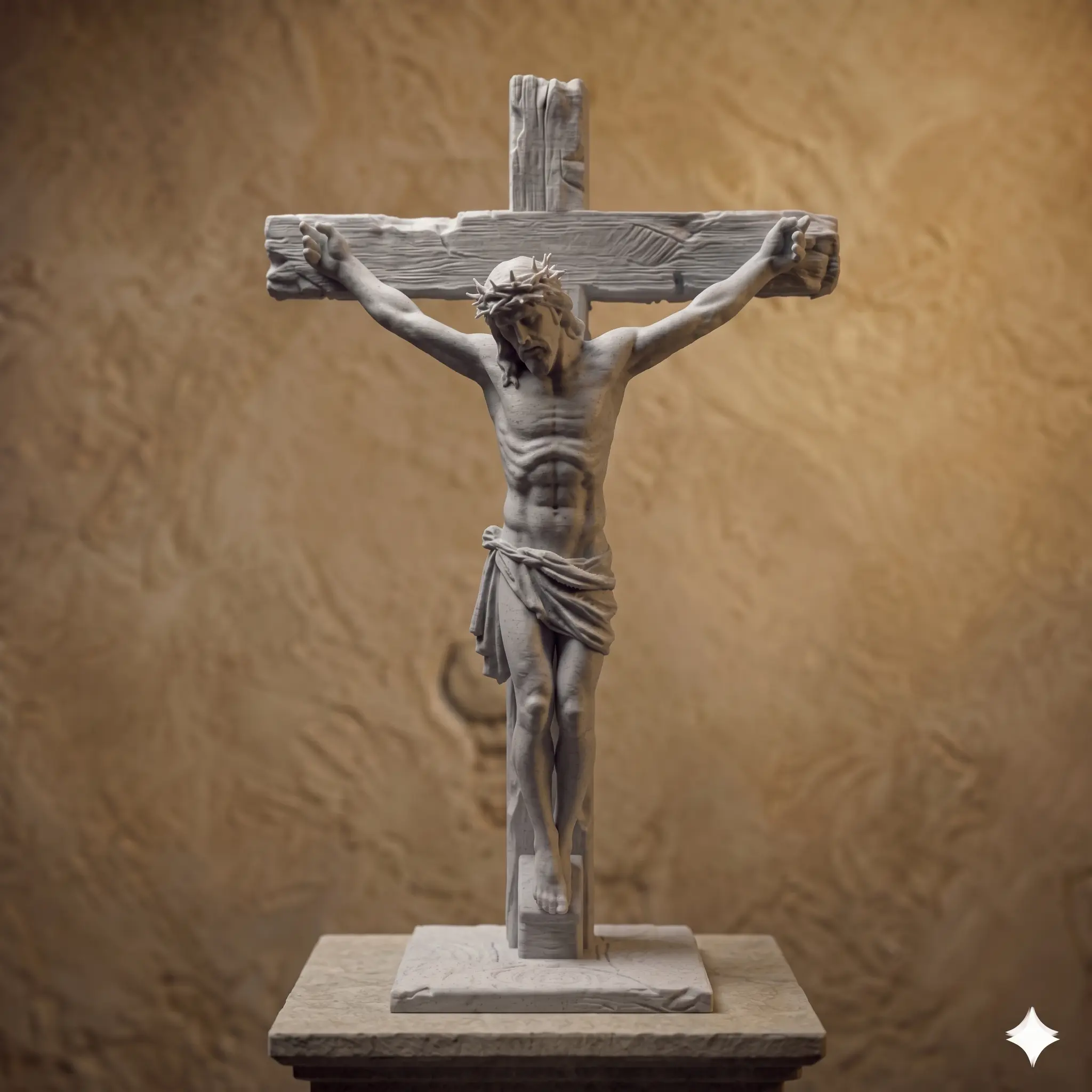 Apex3DLabs 8in Religious Decorative Shatterproof Olive Wood 3D Printed Jesus Christ Crucifix Sculpture - Hyperrealism Wood Grain, Devotional Tabletop Desk Decor, Spiritual Gift