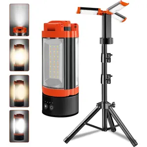 Rechargeable Camping Light with Adjustable Stand, 9000mAh Cordless Work Light with 3 LED Lamp Heads, 2200 Lumens Camping Essentials Gear Emergency Flashlight with Detachable Tripod