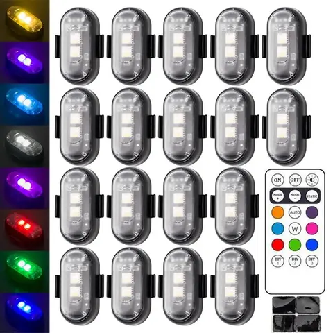 2025 New Upgrade 8 Colors Wireless LED Strobe Lights with Remote Control, Waterproof Anti-Collision Led Warning Light USB Charing LED Lights for Car Drone Truck Motorcycle Aircraft Bike