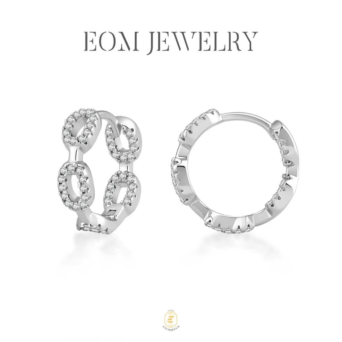 Moissanite Chain Link Earrings Silver-Plated Hip Hop Unisex Jewelry Wedding Engagement Anniversary Valentine's Day Birthday Gift Daily Wear