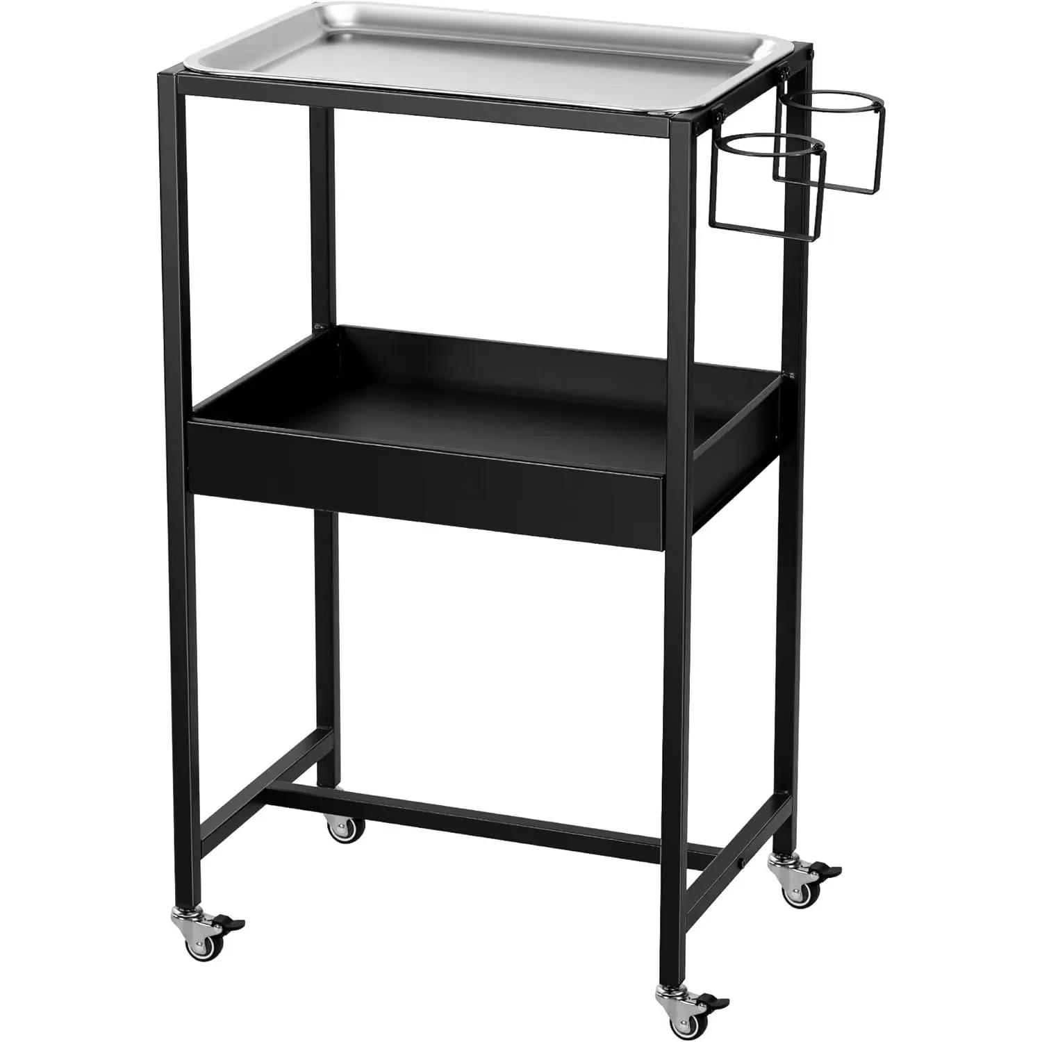 2-Tier Tattoo Rolling Trolley Holder,Tray Cart on Wheels with Removable Stainless Steel Tray,Tool Storage Layer for Tattoo Salon Spa Clinics Office Home Use
