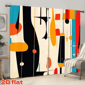 2D Flat 2Pcs Mid Century Modern Abstract Geometric Curtains, Retro Shapes Art Panels for Living Room Bedroom Dining Home Decor, Home Textile, Privacy Protection Window Treatment