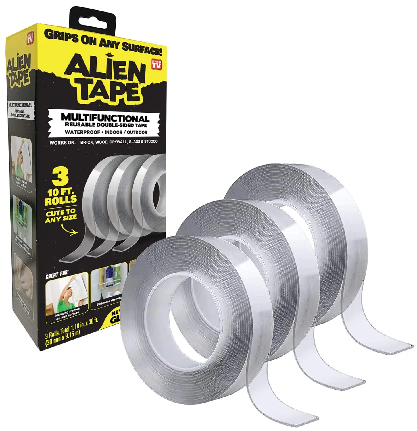 Alien Tape – Heavy-Duty Double-Sided Nano Adhesive Tape, Multipurpose, Removable & Washable, Transparent, for Mounting, Hanging, Carpet, Photo Frames,