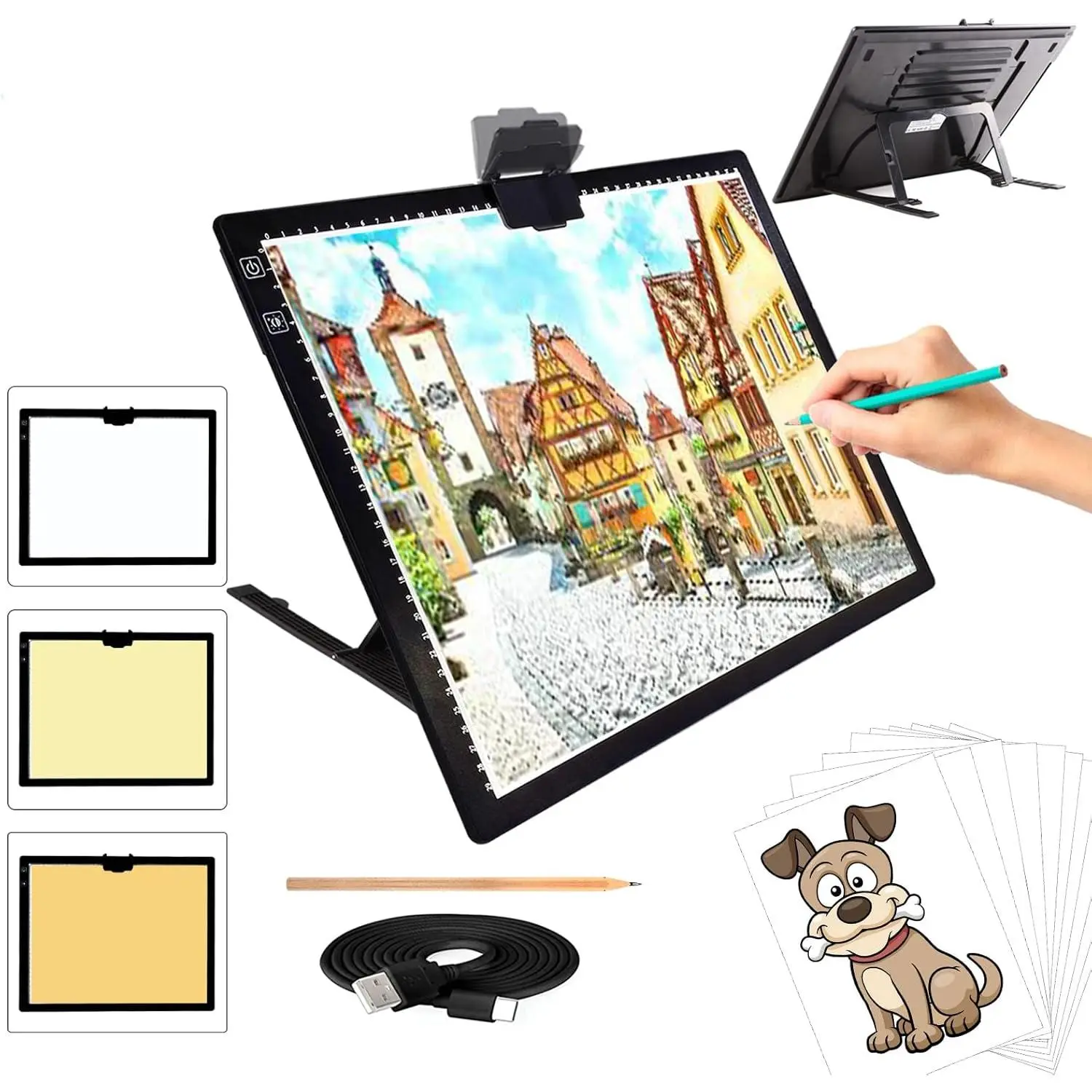 A3 Light Pad, Rechargeable Light Board for  Painting, Tracing Light Box with Stand and Clip, Light Table Lightbox for Tracing, Drawing