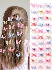 18pcs Ethereal Double-Layer Sheer Mesh 3D Butterfly Barrettes Hair Clips, Sparkling Rhinestone Accents, Cute Fairy Design for Women & Girls, Hair Accessories Set