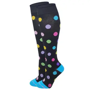 Women’s Dr. Motion Large Polka Dot Knee-High Compression Socks - 8-15 mmHg Mild Support, Spandex-Nylon-Cotton Blend, Breathable, Fashionable, Everyday Smooth Leg Style (1 Pair)