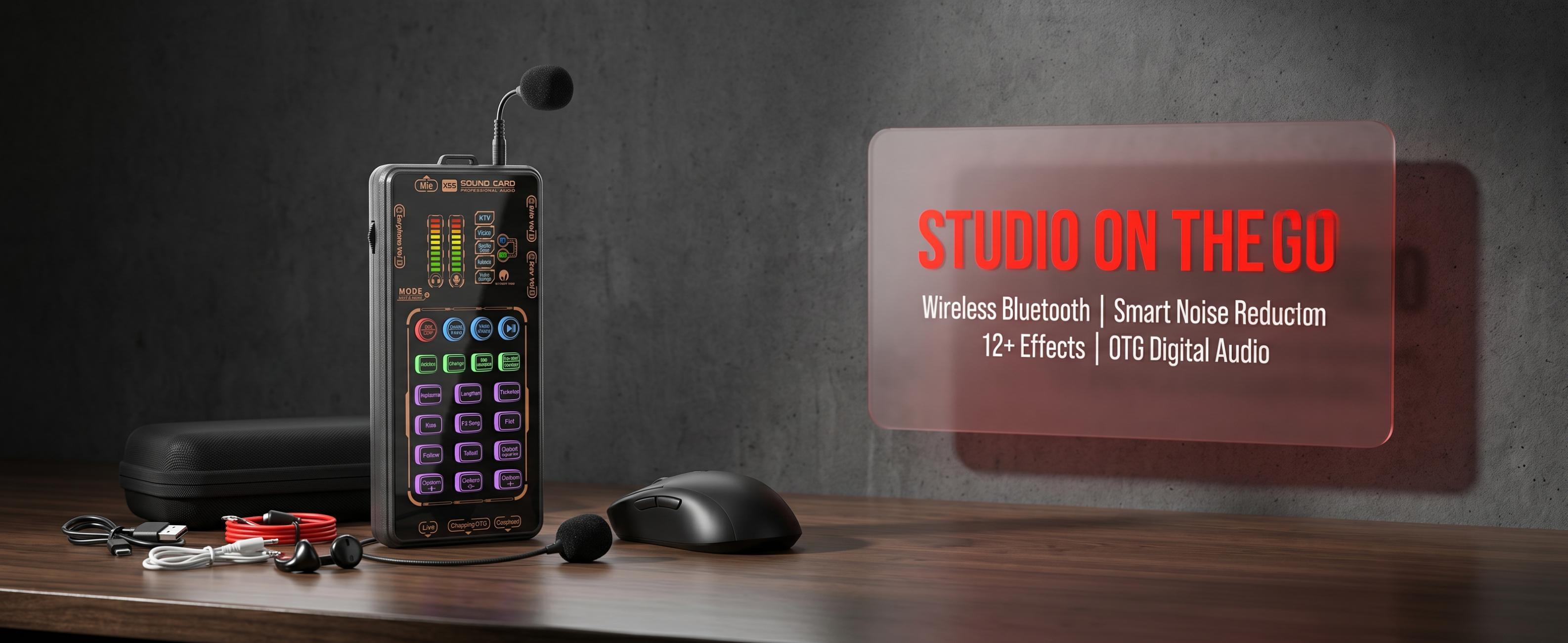X55 Pro Portable Digital Sound Card Voice Changer Professional Audio Mixer for Live Streaming Gaming Singing X55 Pro Portable Digital Sound Card Voice Changer Professional Audio Mixer for Live Streaming Gaming Singing