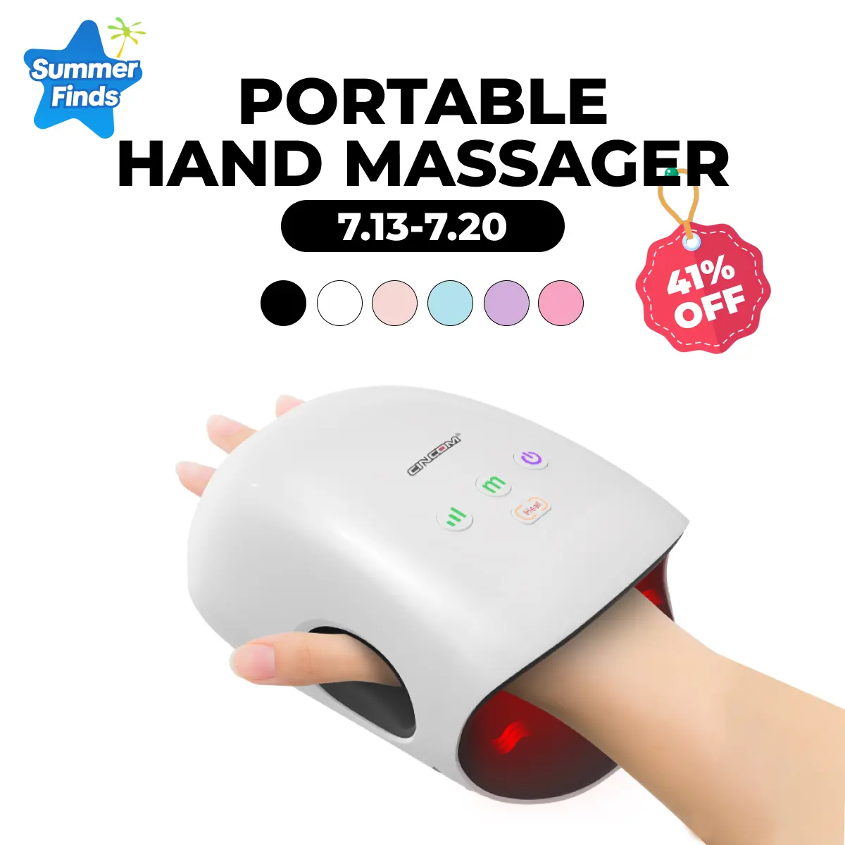 CINCOM Portable Hand Massager with Comfort Heat - Cordless, Adjustable Settings, Auto-Off, White, Black, Pink, Blue, Perfect Gift for Families, Men & Women - Ideal for Black Friday, Thanksgiving, Christmas, Birthdays & More
