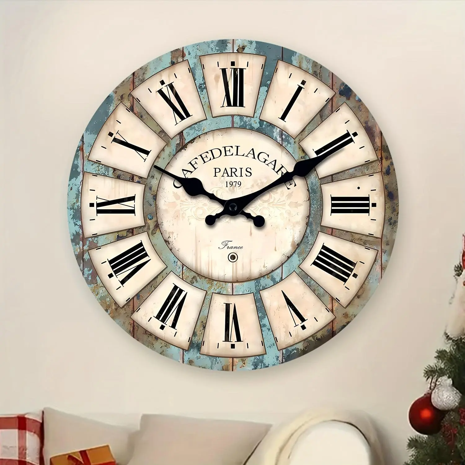 24" Large Retro Wooden Wall Clock - Paris Theme, Silent Non-Ticking, AA Battery Powered (Batteries Not Included), Rustic Farmhouse Wall Decor For Living Room & Entryway, Christmas Holiday Gift, Easy-to-Read Large Roman Numerals 12x12inch
