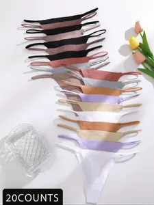 Women's Plain Seamless Thong, Minimalist Stretchy Solid Color Panties Set, Casual Seamless Panties Thong Bottom for Women, Ladies Back To School Underwear for All Seasons, Clothing, Womenswear