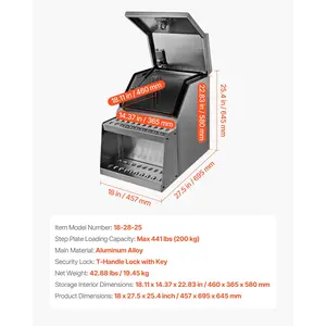 VEVOR Semi-Truck Step Tool Box, 18x 27.5x 25.4 Heavy Duty Aluminum Toolbox Side Mount, Waterproof Side Storage Saddle Step Box with T-Handle Lock Keys for Semi Trucks, Flatbed Trailers