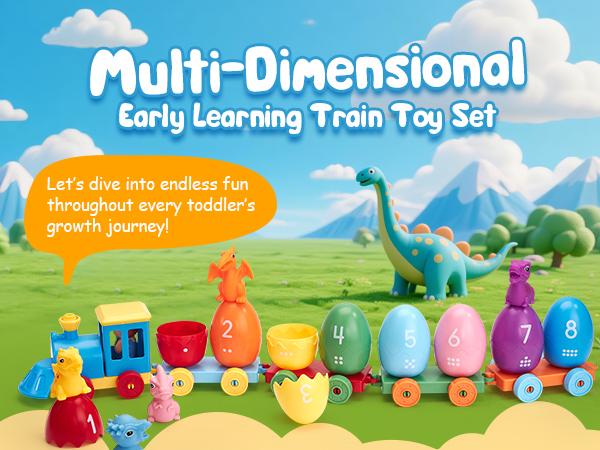 hahaland Easter Dinosaur Egg Number Matching Train - Dinosaur Easter Egg Stacking Train, Counting Sorting Fine Motor Skills Toy,Dinosaur stickers,Birthday Easter Gifts for Toddlers 18+ Months