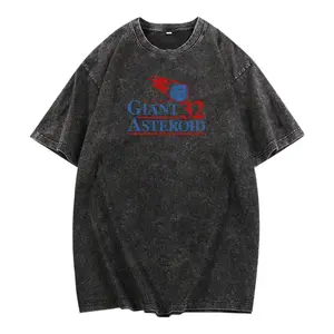 Vintage Washed Cotton T-shirt Featuring Retro Space-Themed ‘GIANT ASTEROID 32’ Graphic