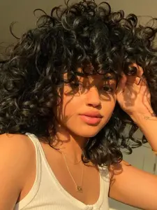 14inch Short Loose Curly Wigs for Women, Gorgeous Fluffy Wigs with Bangs, Synthetic Wigs for Party, Daily Use, Kinky Curly Wig